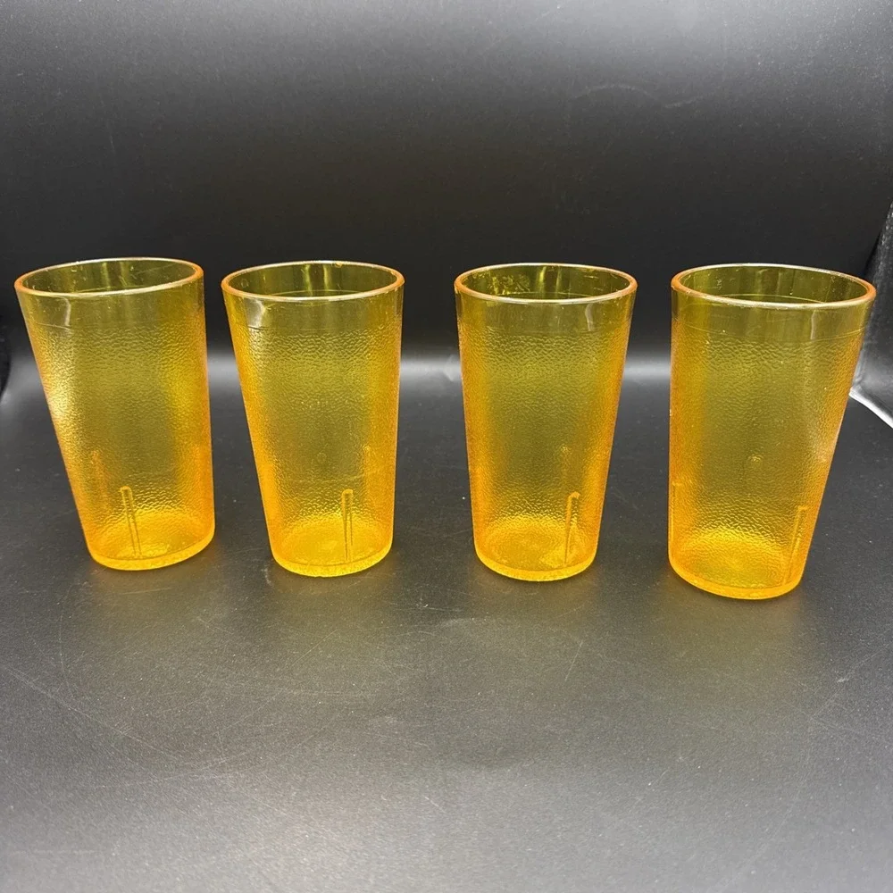 Set of 4 Texan Tumblers Amber Plastic Pebble Textured Cups #312 Vtg